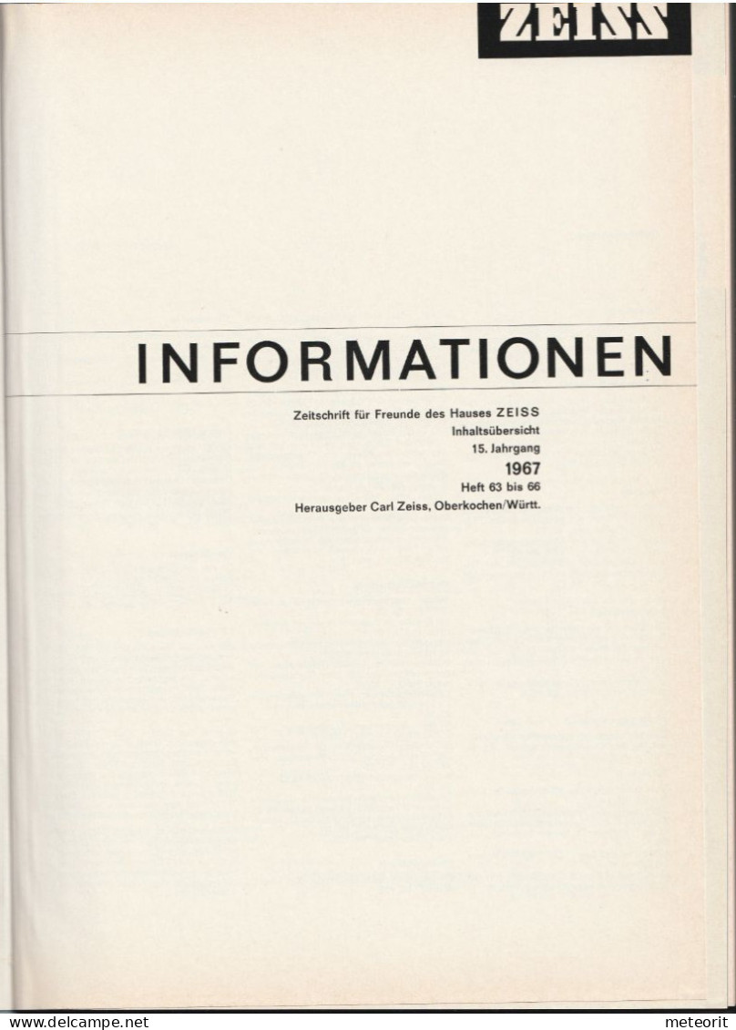 ZEISS INFORMATION "Zeitschrift Für Die ZEISS-Freunde" 15. Jahrgang 1967 Heft 63 Bis 66 Originalkunstoffeinband, Gebrauch - Informatica