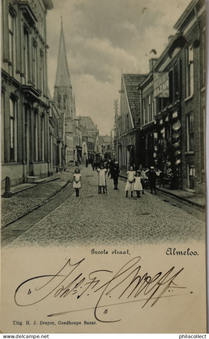 Almelo - Almeloo (Ov.) Groote Straat (Veel Volk) 1905 Topkaart - Almelo