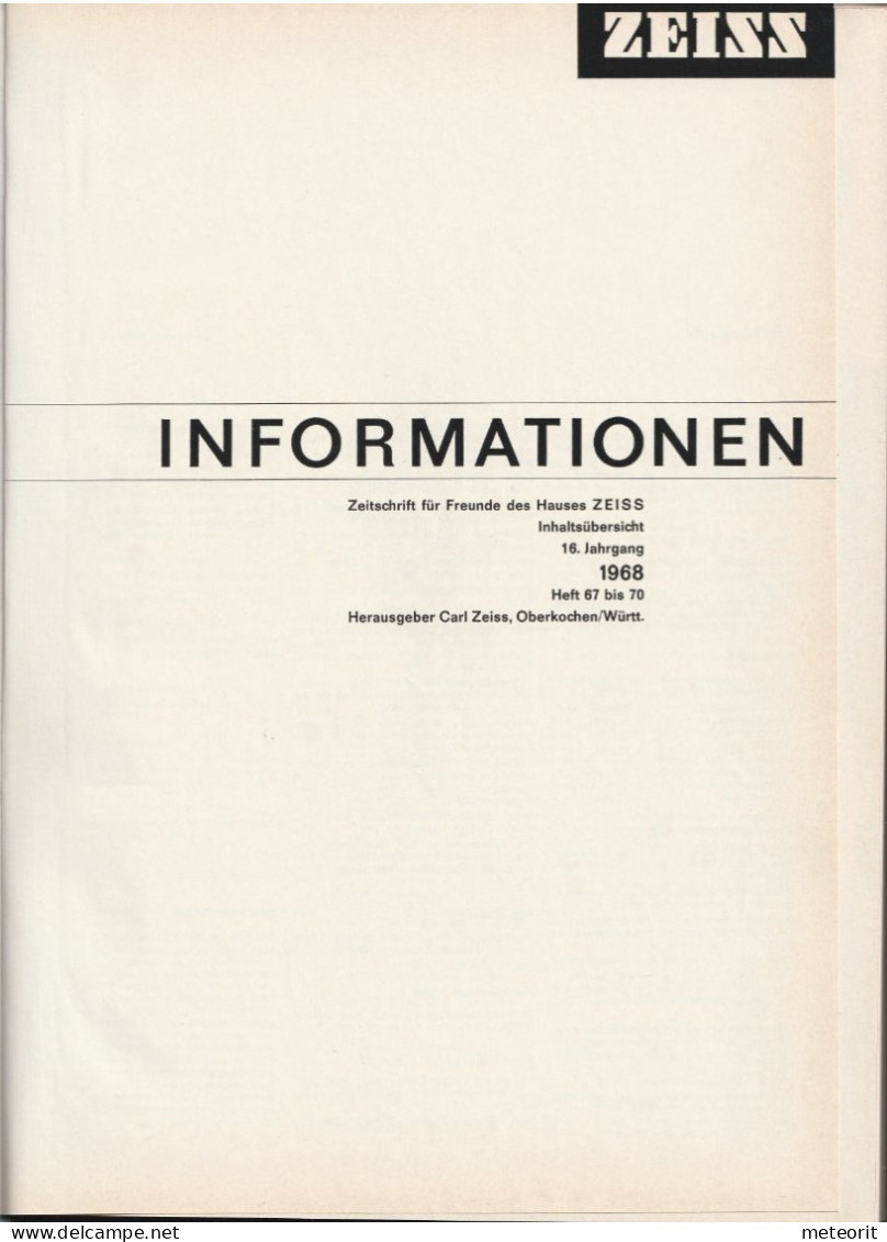 ZEISS INFORMATION "Zeitschrift Für Die ZEISS-Freunde" 16. Jahrgang 1968 Heft 67 Bis 70 Originalkunstoffeinband, Gebrauch - Computer Sciences