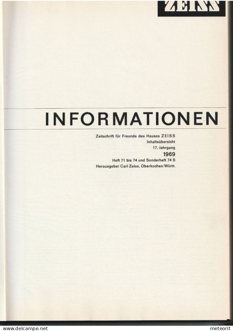 ZEISS INFORMATION "Zeitschrift Für Die ZEISS-Freunde" 17. Jahrgang 1969 Heft 71 Bis 74 Originalkunstoffeinband, Gebrauch - Informatica