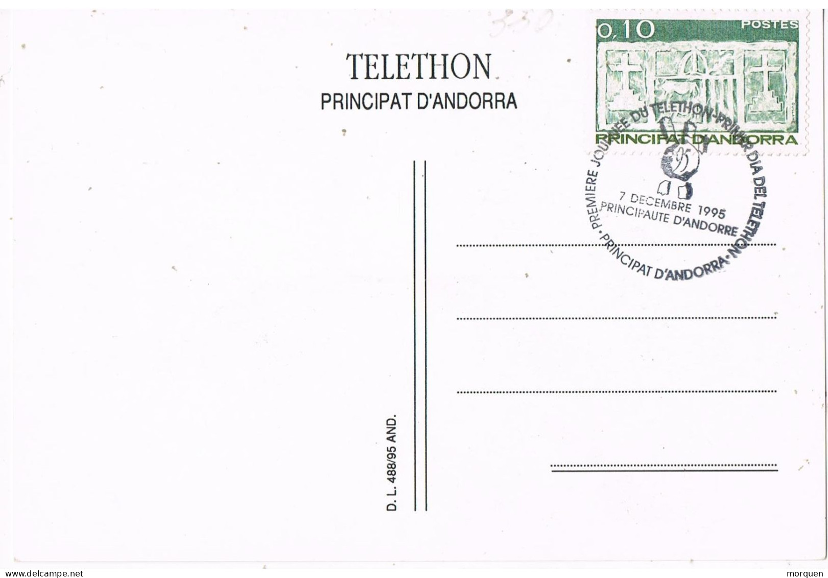 49835. Postal ANDORRA (Andorra Francesa) 1995. Vignette, Viñeta TELETHON - Briefe U. Dokumente