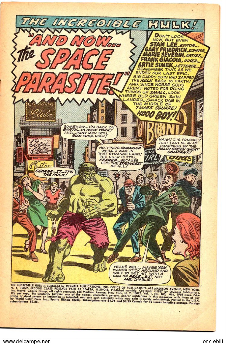 Hulk The Incredible Revue N° 123 Année 1968 Très Bon état - Marvel