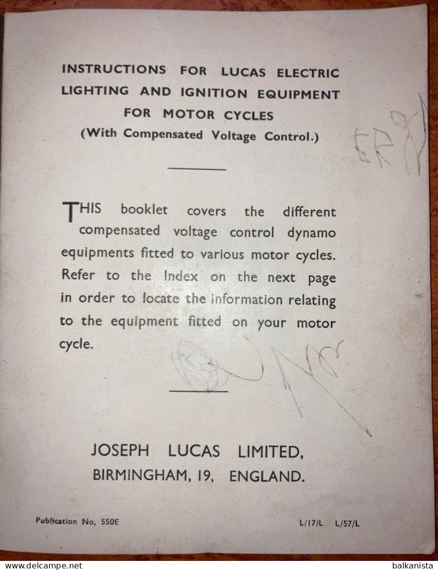 Motorcycle - Instructions For Lucas Electric Lighting And Ignition Equipment - Tools