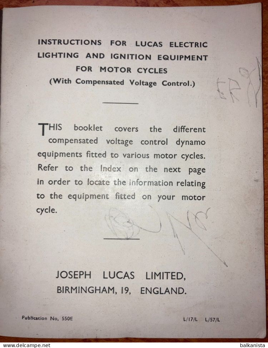 Motorcycle - Instructions For Lucas Electric Lighting And Ignition Equipment - Macchine