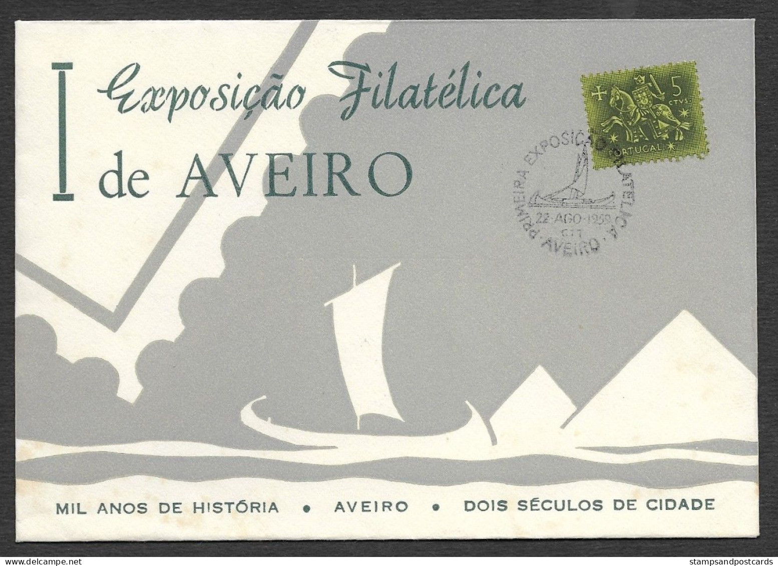 Portugal Cachet Commemoratif Expo Philatelique Aveiro 1959 Bateau Marais Salants Ship Salt Flats Stamp Expo Event Pmk - Maschinenstempel (Werbestempel)