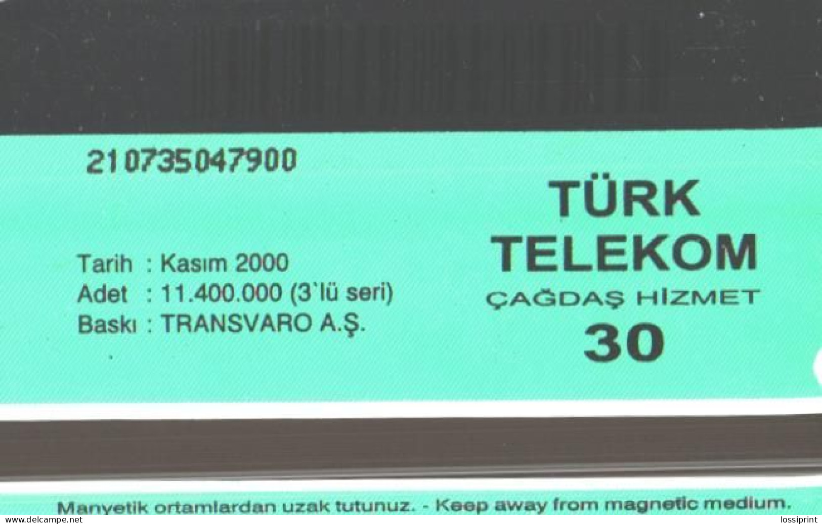 Turkey:Used Phonecard, Türk Telekom, 30 Units, Telephone, 2000 - Türkei