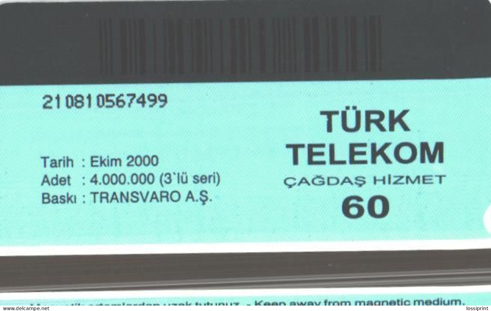 Turkey:Used Phonecard, Türk Telekom, 60 Units, Man, 2000 - Türkei