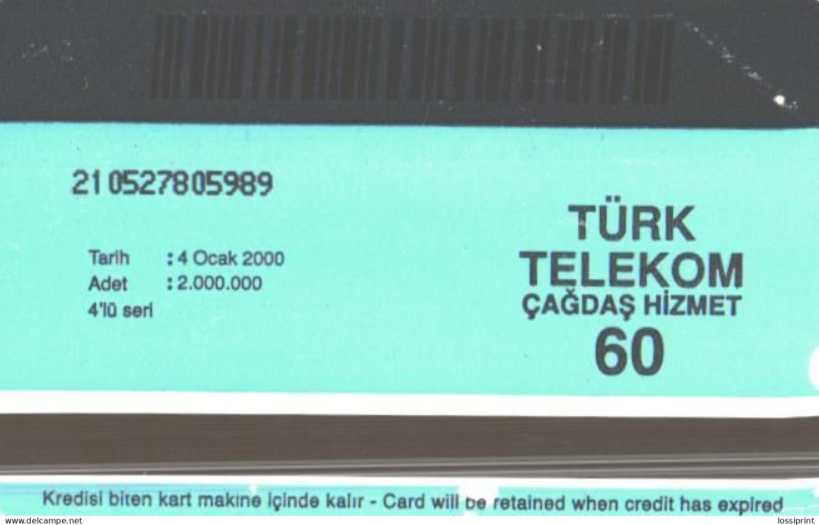 Turkey:Used Phonecard, Türk Telekom, 60 Units, Land Map, 2000 - Turkije