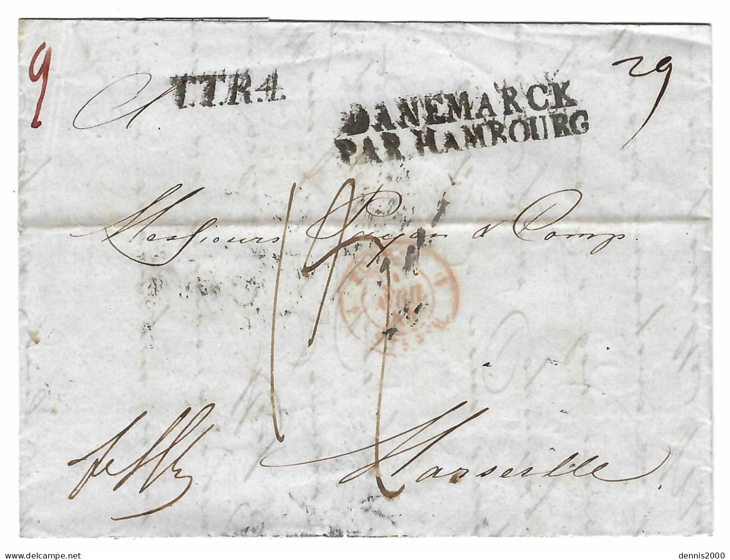 1844 - Letter From Copenhague To Marseille - T.T.R.4 +" Fr.Hb " + DANEMARCK / PAR HAMBOURG - ...-1851 Prephilately