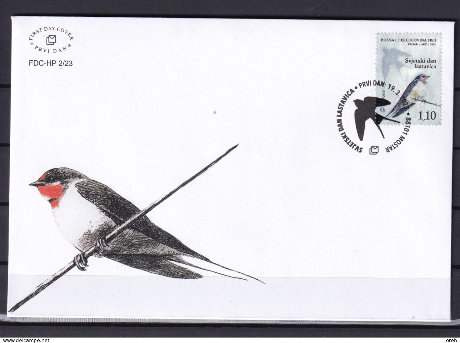 BOSNIA AND HERZEGOVINA 2023,POST MOSTAR,FAUNA,BIRDS,WORLD SWALLOWS  DAY,FDC - Swallows