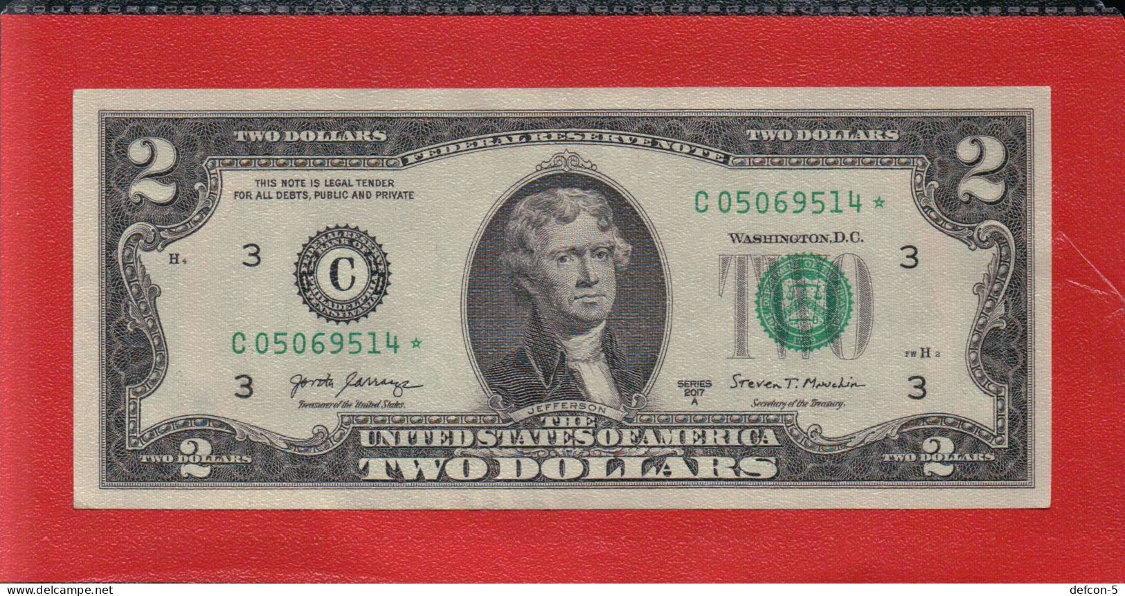 Rarität ! STAR-Note: 2x 2 US-Dollar [2017] > C05069514+5* < 2. Lauf Mit 1.920.000 Est. {$008-002} - Devise Nationale