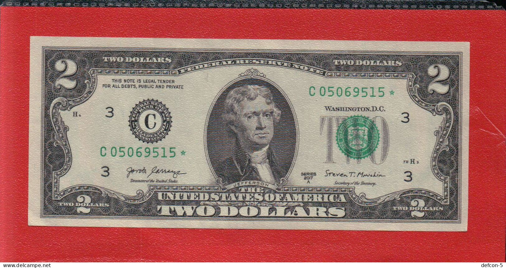 Rarität ! STAR-Note: 2x 2 US-Dollar [2017] > C05069514+5* < 2. Lauf Mit 1.920.000 Est. {$008-002} - Nationale Valuta