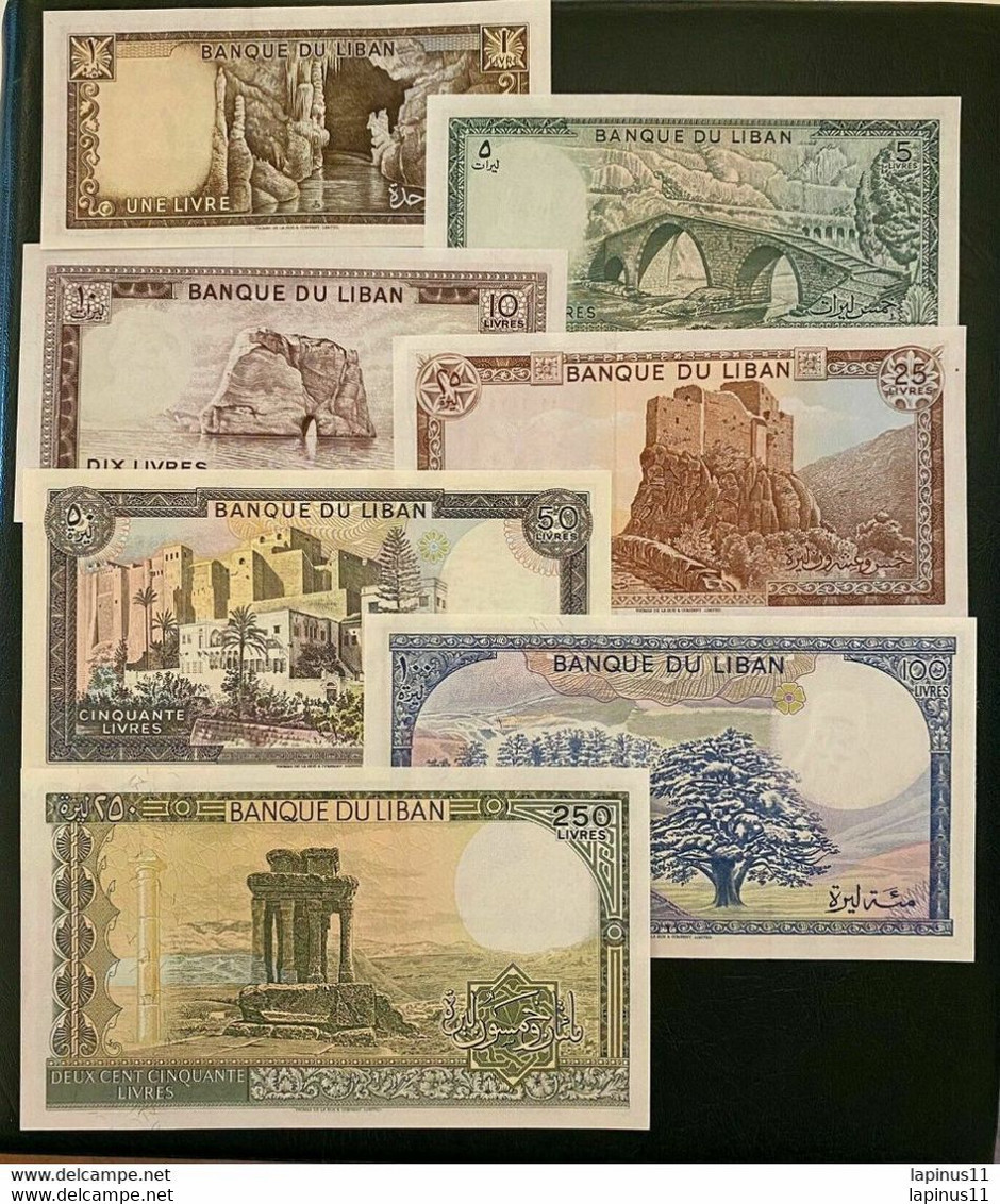 Lebanon Liban 7 UNCIRCULATED BANKNOTES P 61-67 (1980-88)Official BDL Envelope - Liban