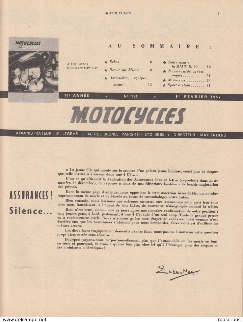 REVUE MOTOCYCLES ET SCOOTERS N°181  - 1957 - MOTO 600 BMW R69 - Motorfietsen