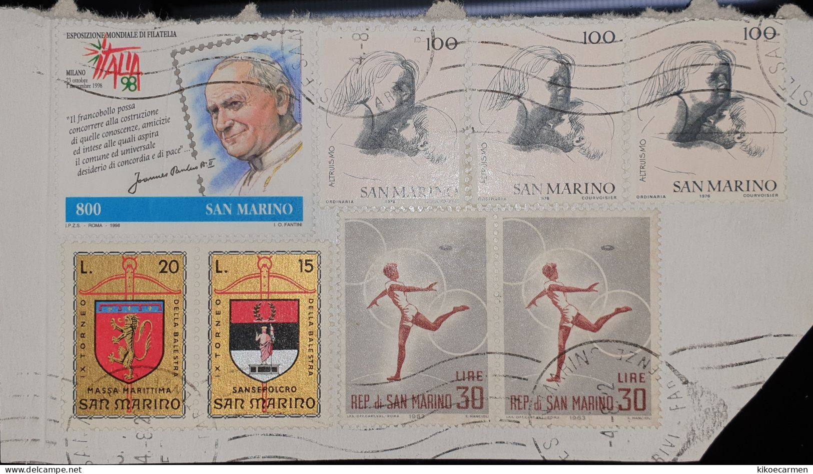 1998 Italia 98 Esposizione Mondiale Di Filatelia Giovanni Paolo II Altruismo Rsm SAN MARINO USATO USED Usati - Oblitérés