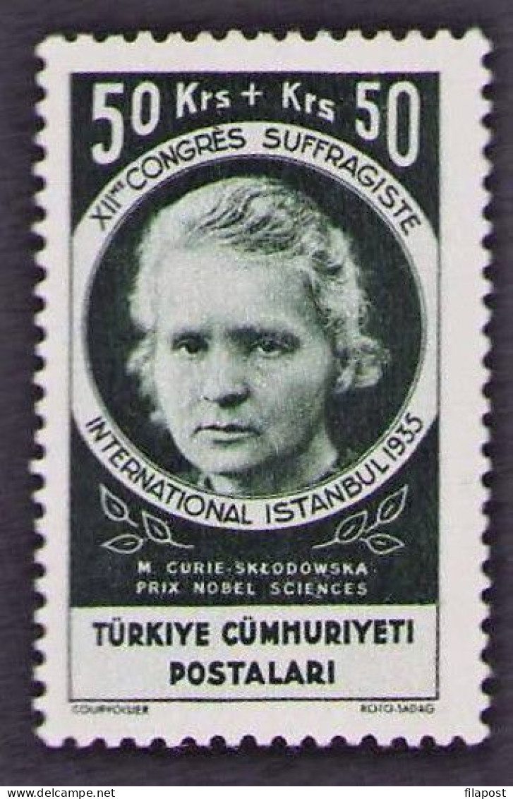 Turkey 1935 M 998 Sklodowska Nobel Prize Laureate, Suffragist Congress, Marie Skłodowska Curie MH - Nuovi