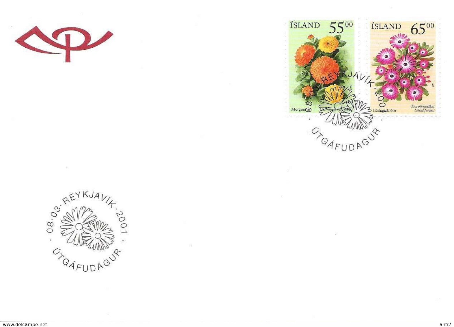 Island Iceland  2001 Summer Flowers (II), Marigold, Ice Plant   Mi 974-975 FDC - Covers & Documents