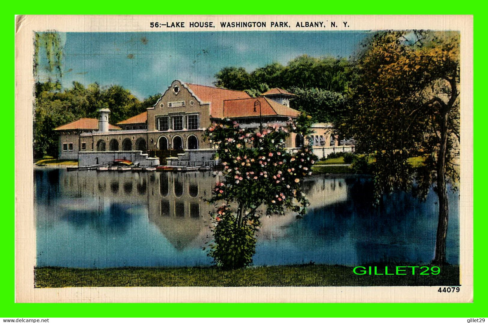 ALBANY, NY - LAKE HOUSE, WASHINGTON PARK - TRAVEL IN 1952 -  PRINCLYS GREETING CARD - - Albany