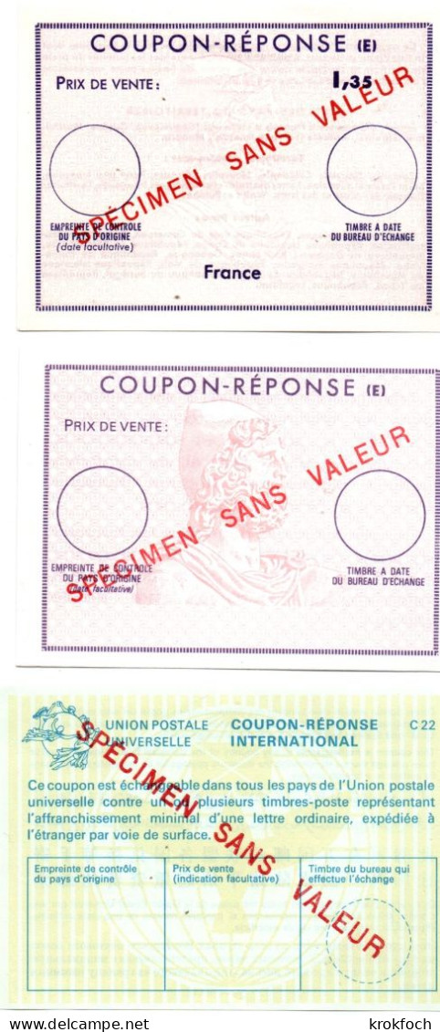 Specimen Sans Valeur - 3 Coupon-réponse France Pour Cours D'instruction - CRI IRC IAS - Antwoordbons