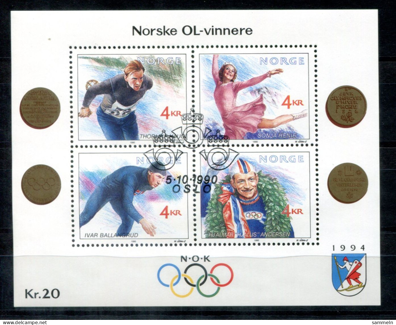 NORWEGEN Block 14, Bl.14 Spec.FD Canc. - Olympiasieger, Olympic Champions Olympique - NORWAY / NORVÈGE - Blocs-feuillets