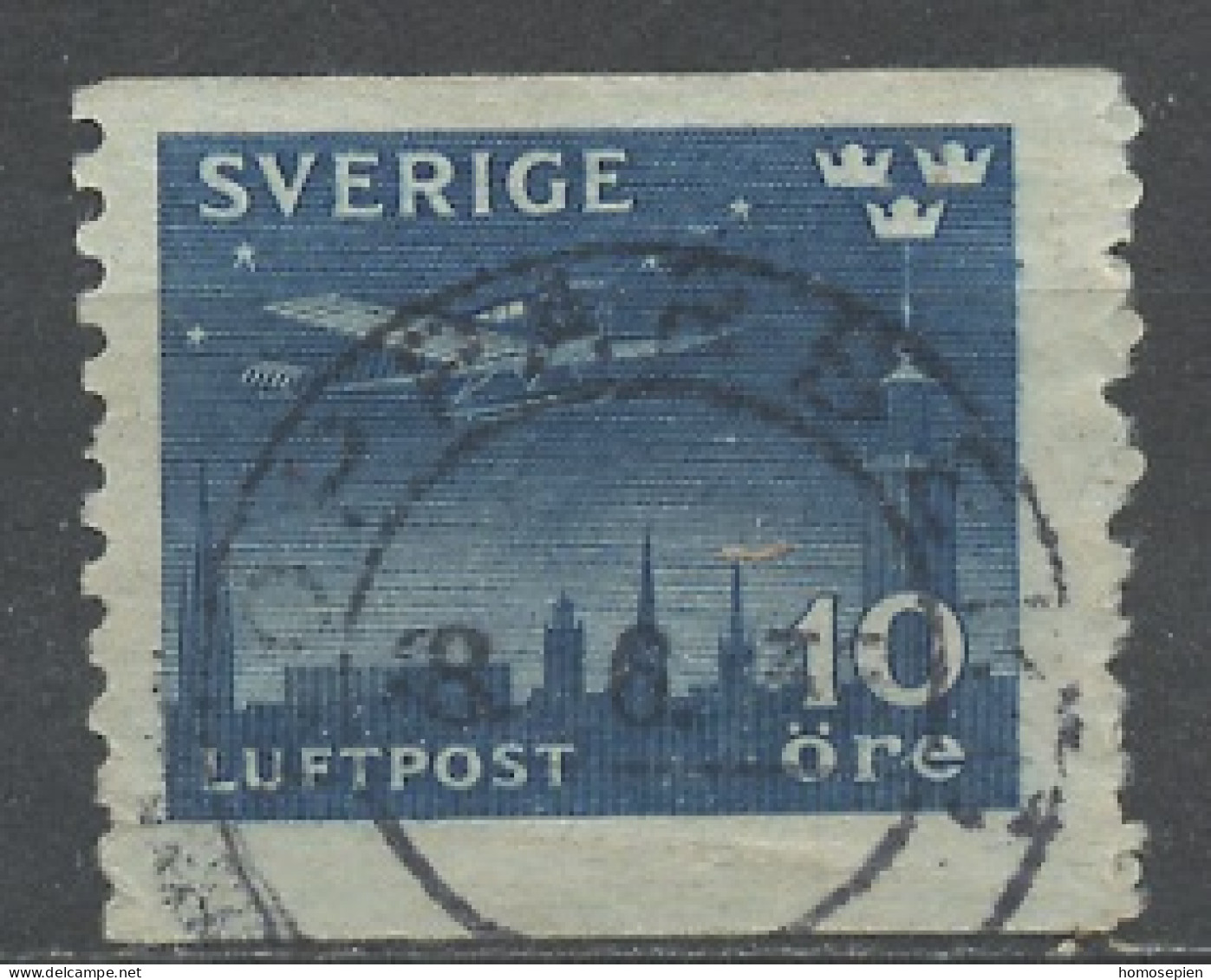 Suède - Schweden - Sweden Poste Aérienne 1930 Y&T N°PA4 - Michel N°F245D - 10ö Service Postal Nocturne - Usati