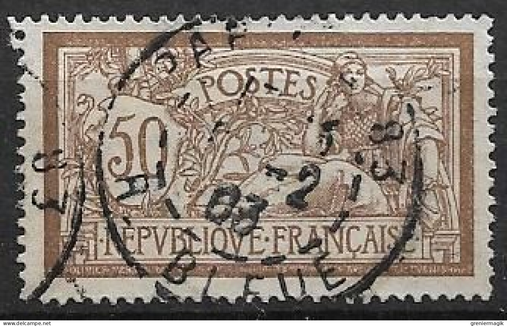 France N°120c Merson 50c Variété Sans Teinte De Fond Oblitéré Paris 83 Rue Bleue 1903 - Oblitérés