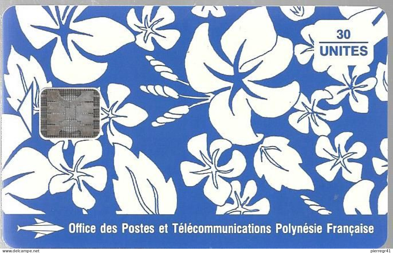 CARTE-PUCE-POLYNESIE-PF17-30U-SC5-S/Entourage-PAREO BLEU Mat-V°5 Ge 00484-00 Envers--UTILISE-TBE- - Polynésie Française