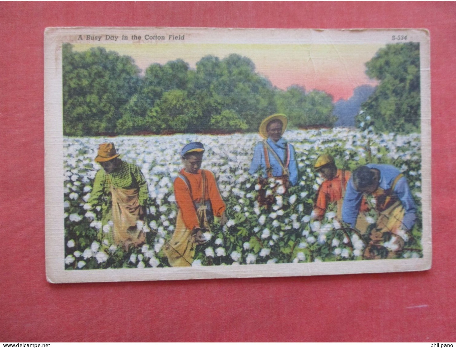 Black Americana   Busy Day In Cotton Field. Has Crease.  .  ref 6037 - Black Americana