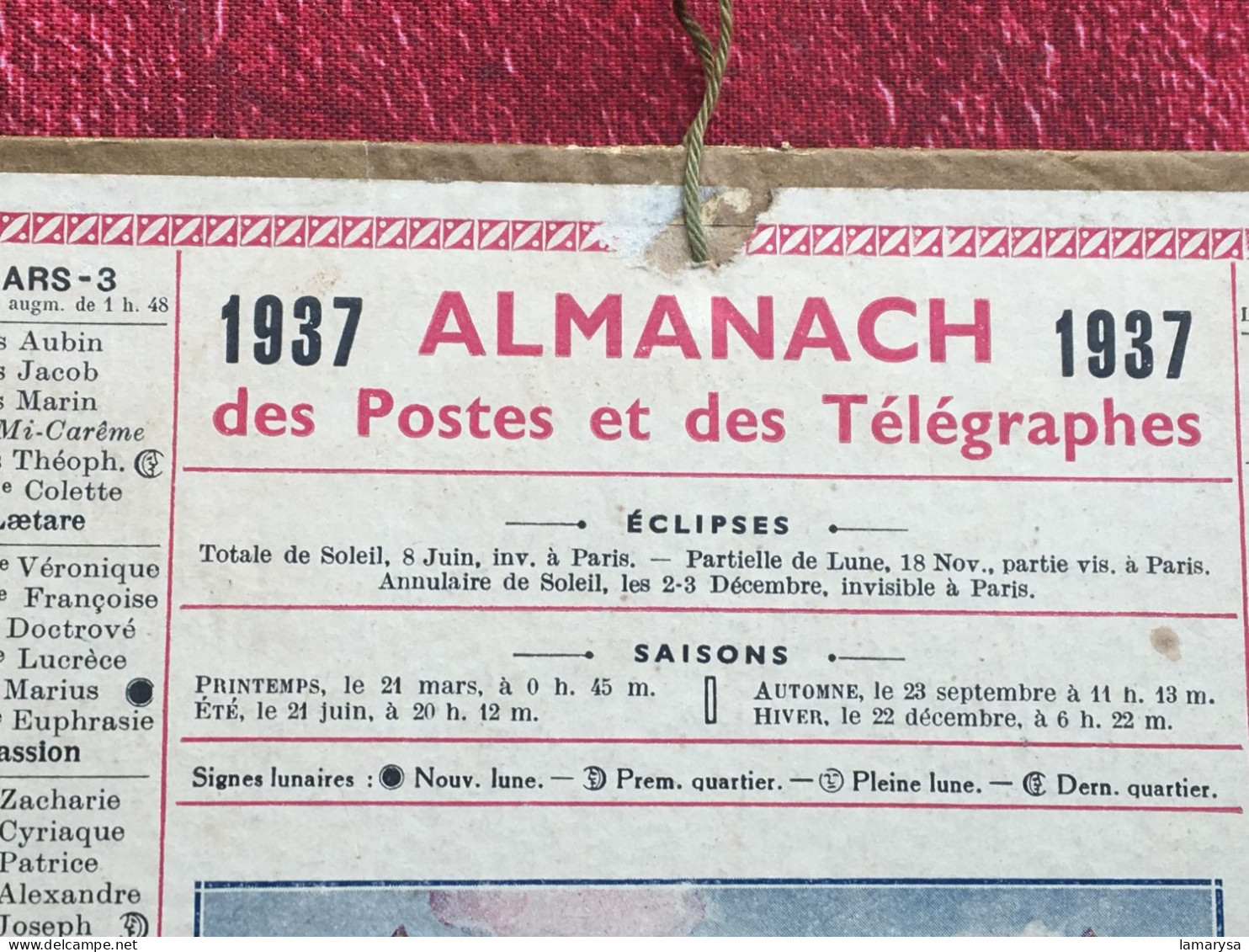 1937 Almanach Calendrier Des Postes & Télégraphes Grand Format-Une Visite Aux Grands Parents-Imprimeur Oberthur-13-BDR - Big : 1921-40