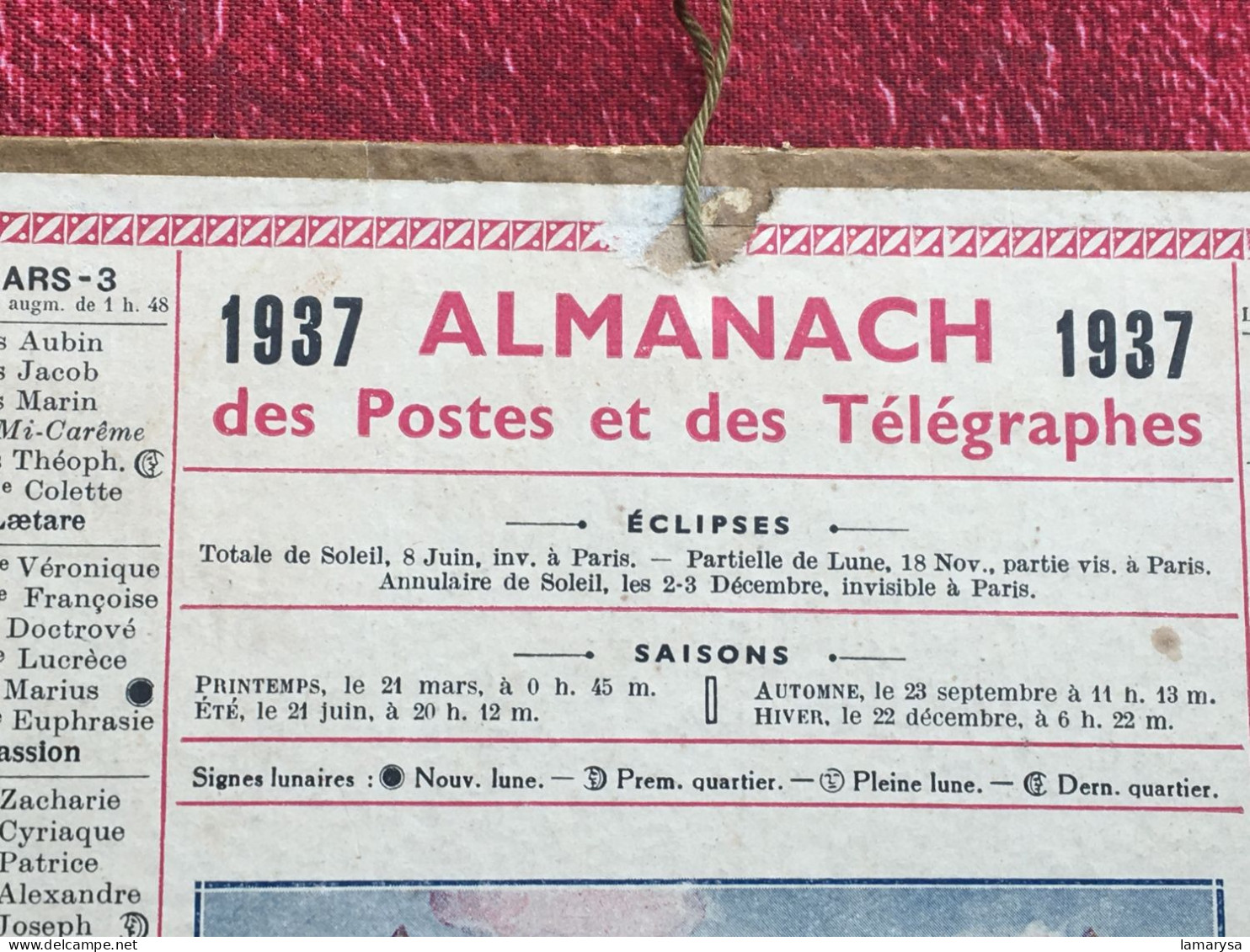1937 Almanach Calendrier Des Postes & Télégraphes Grand Format-Une Visite Aux Grands Parents-Imprimeur Oberthur-13-BDR - Grand Format : 1921-40