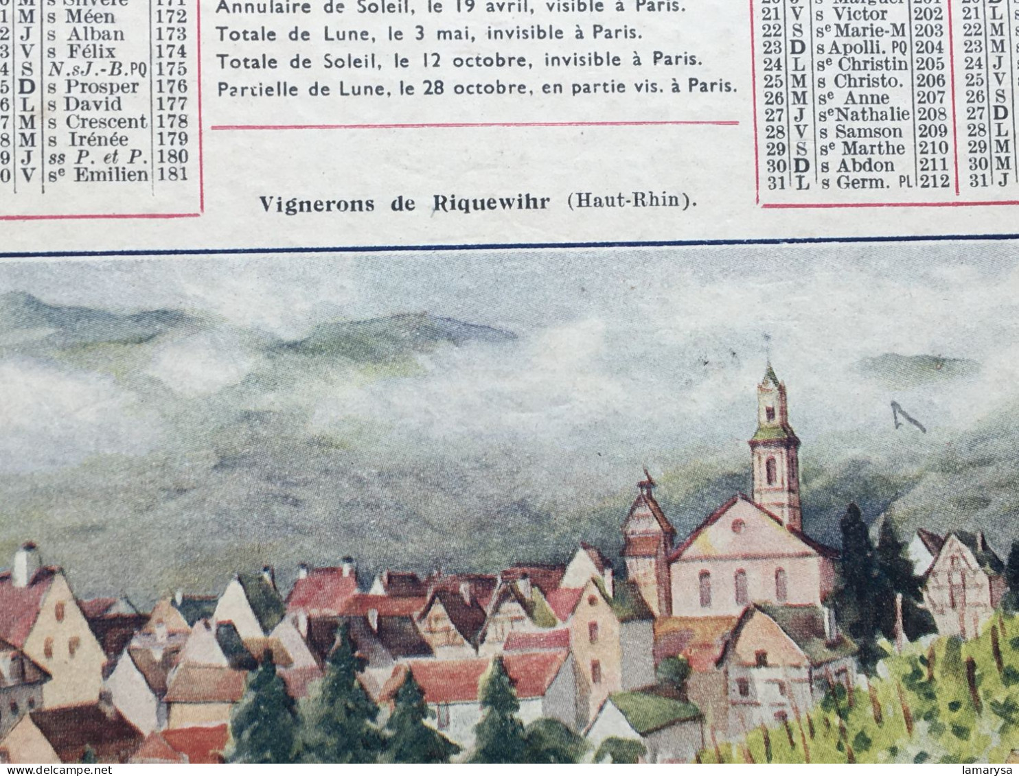 Vignerons A Riquewihr Haut Rhin 1939 Almanach Calendrier Postes & Télégraphes Grand Format--Imprimeur Oberthur-13-BDR - Tamaño Grande : 1921-40