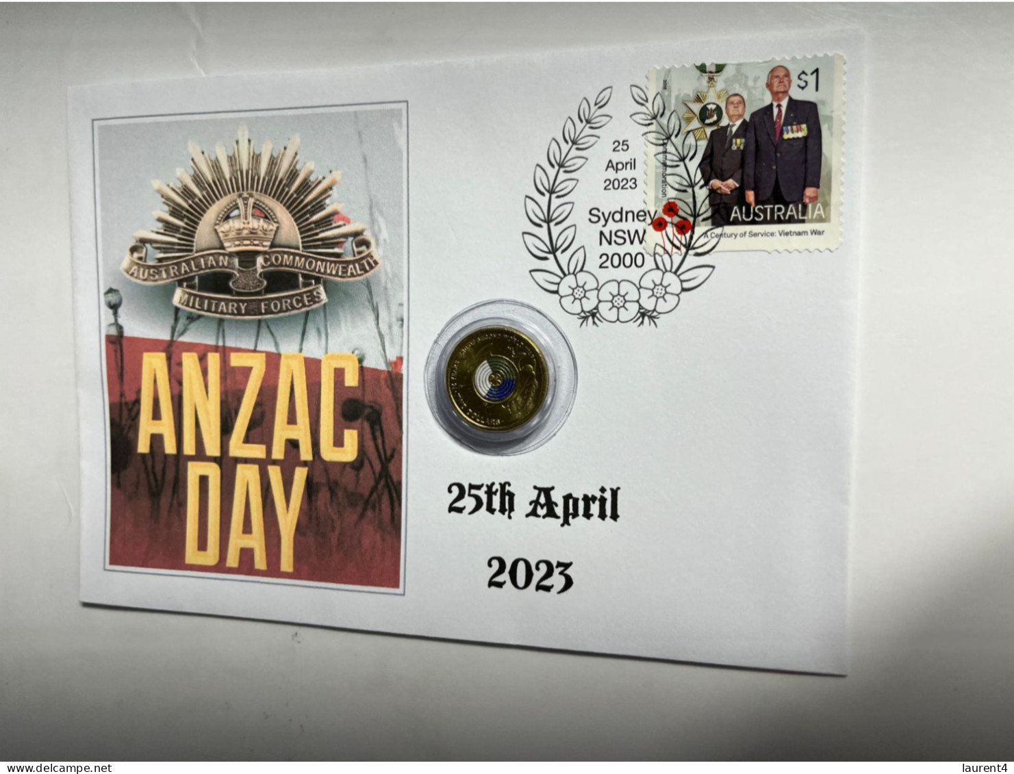 (2 Q 18) ANZAC Day 2023 Cover + $ 2.00 Colored Coin For End Of WWII Anniversary (military) - 2 Dollars