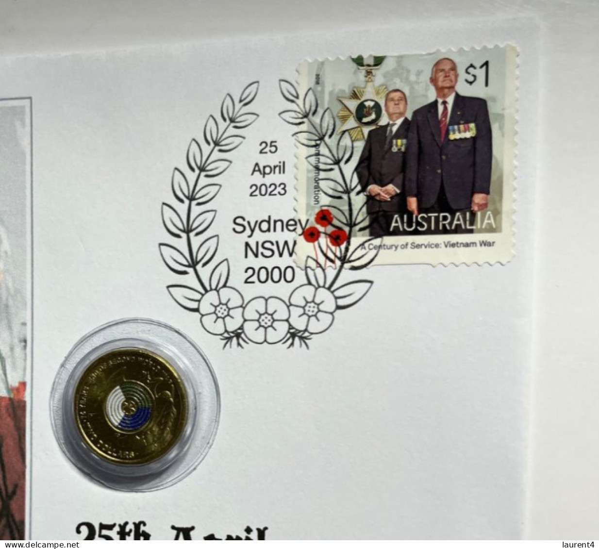 (2 Q 18) ANZAC Day 2023 Cover + $ 2.00 Colored Coin For End Of WWII Anniversary (military) - 2 Dollars