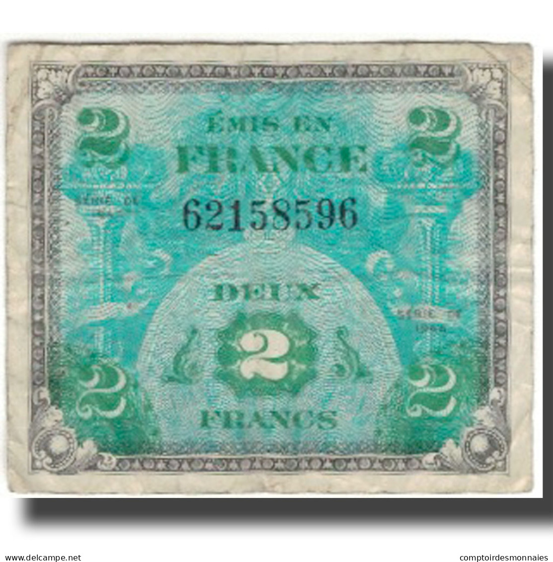 France, 2 Francs, Drapeau/France, 1944, AB+, Fayette:VF16.1, KM:114a - 1944 Flag/France