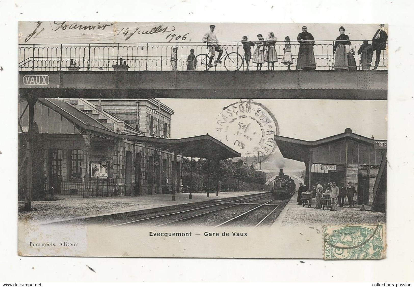 Cp, Chemin De Fer ,  Gare Avec Train , 78, EVECQUEMONT,  Gare De VAUX , Voyagée 1906 - Estaciones Con Trenes