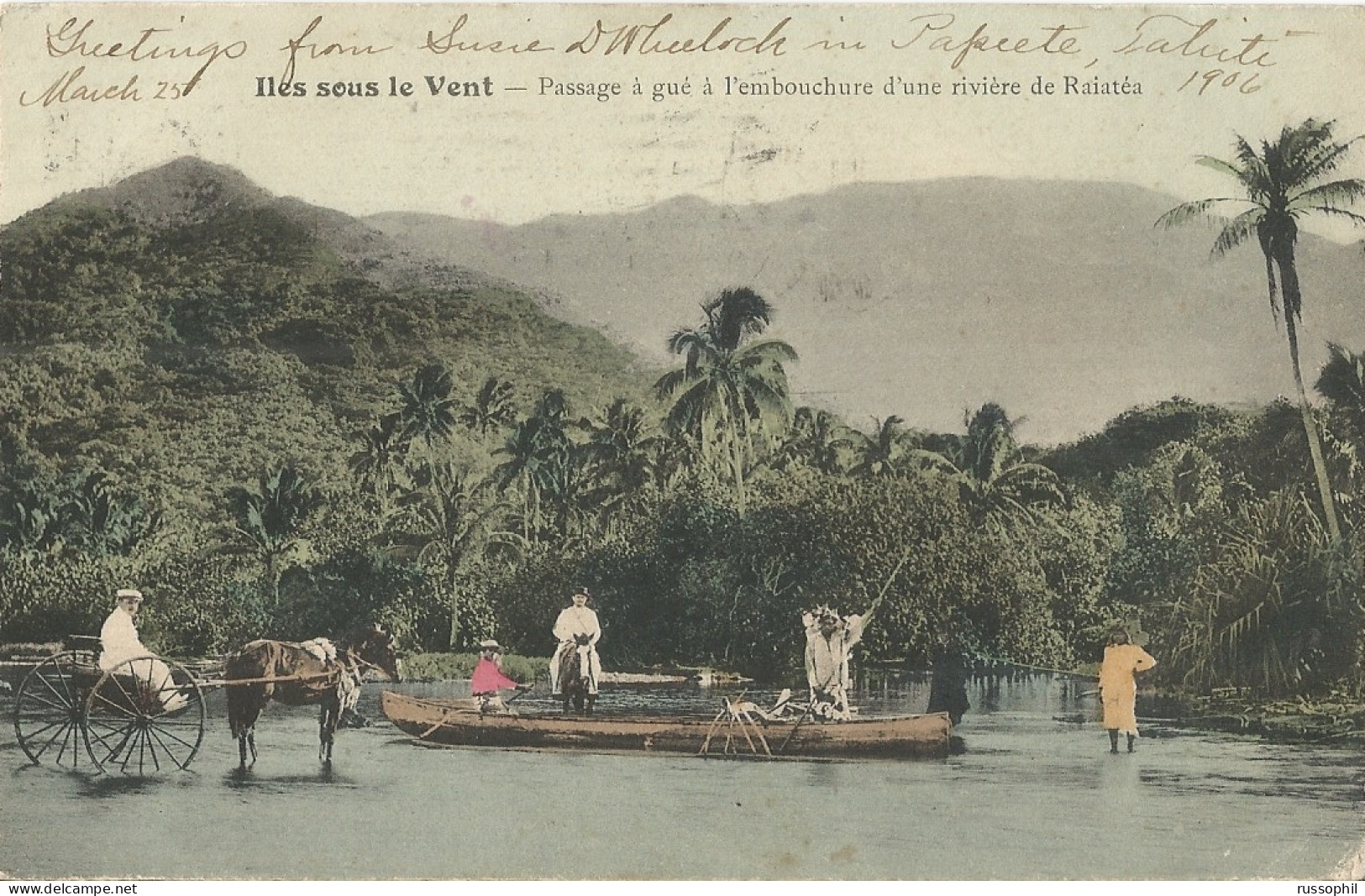 FRENCH POLYNESIA - ILES SOUS LE VENT - PASSAGE A GUE A L'EMBOUCHURE D'UNE RIVIERE A RAIATEA - GOOD FRANKING1906 - Polynésie Française