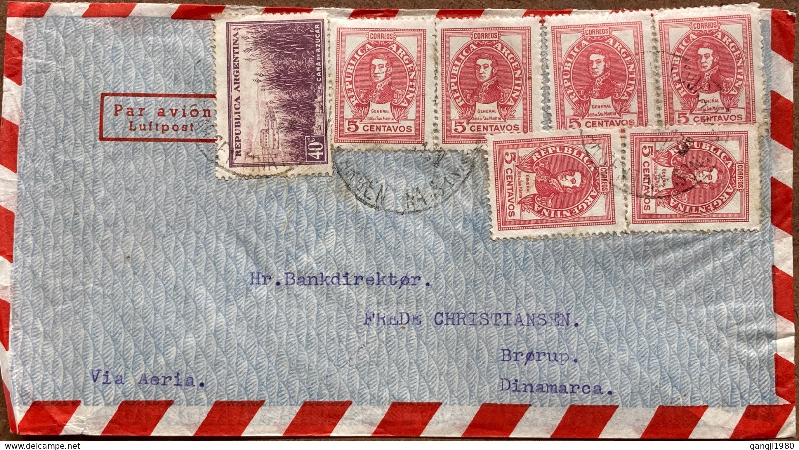 ARGENTINA 1950,COVER USED TO DENMARK SAN MARTIN INDUSTRY & AGRICULTRE MULTI 7 STAMP. - Covers & Documents