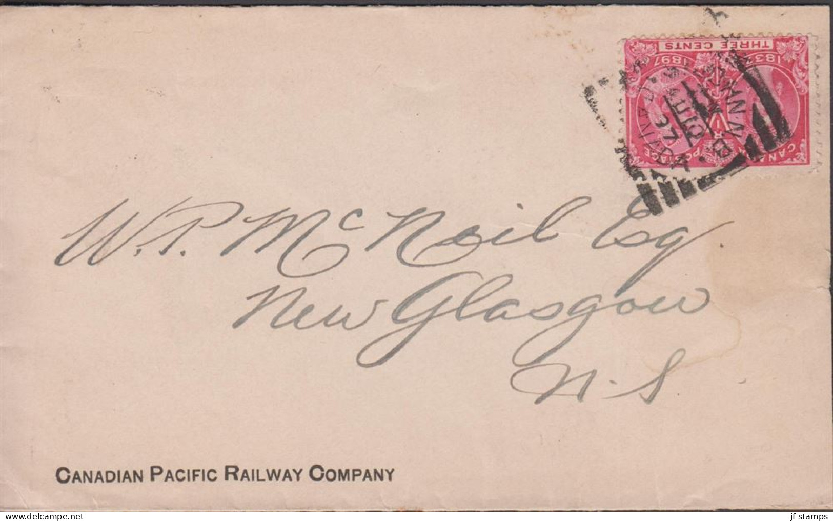 1897. CANADA. 60. Jubilee Queen Viktoria. THREE CENTS On Small Cover To New Glasgow, N.S. Canc... (Michel 41) - JF439372 - Lettres & Documents