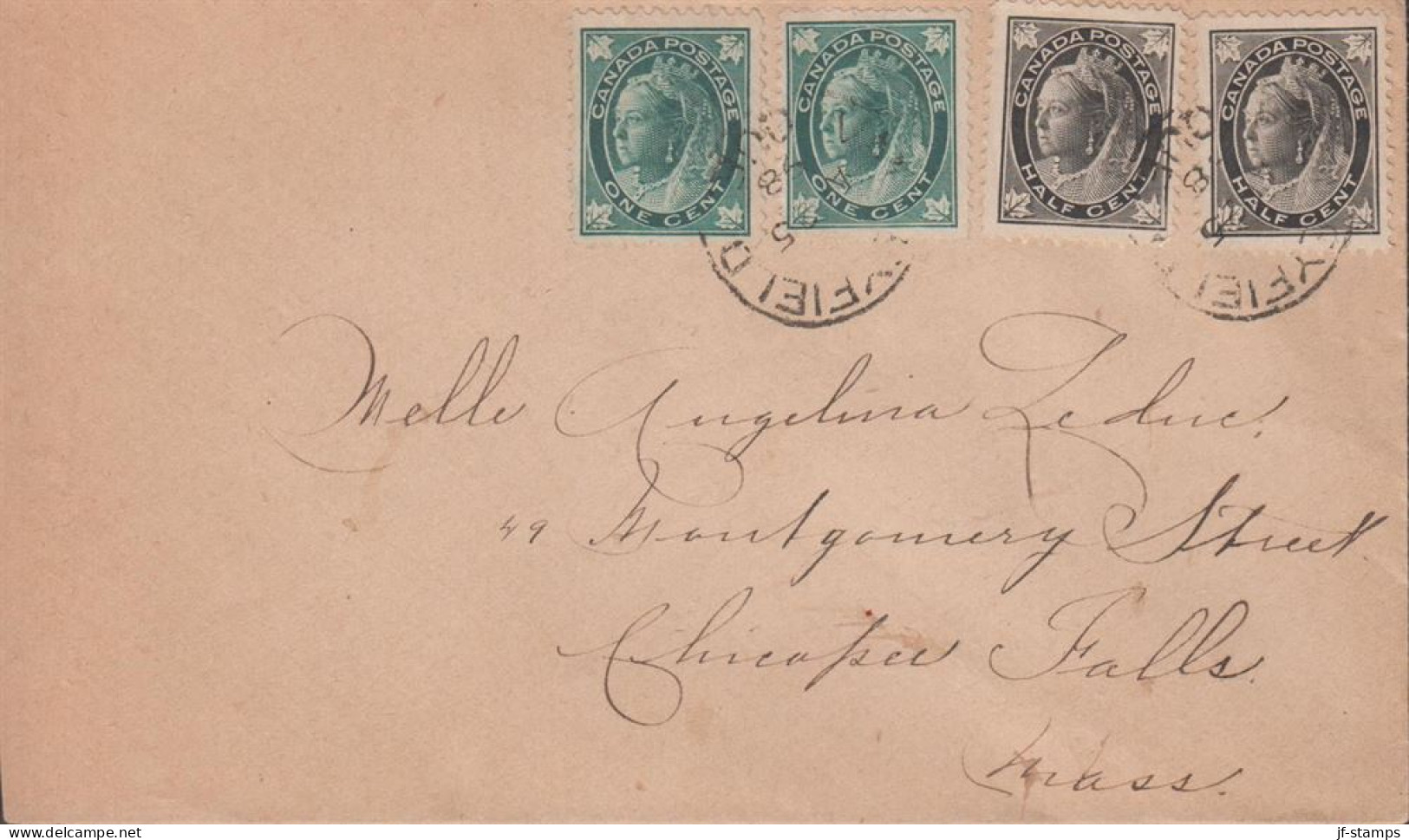 1898. CANADA, Victoria. 2 Ex 1 CENT + 2 Ex ½ CENT (Ahorn Leaves In All Corners)  On Fine Smal... (Michel 54+) - JF439377 - Lettres & Documents