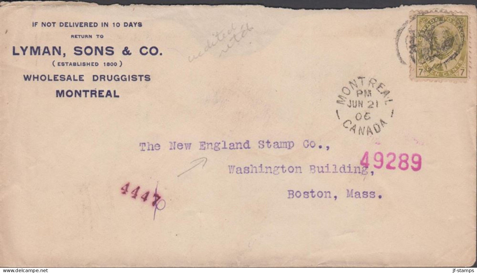 1906. CANADA. EDWARD SEVEN 7 CENTS On Registered Cover To The New England Stamp Co, Boston, Ma... (Michel 80) - JF439381 - Storia Postale