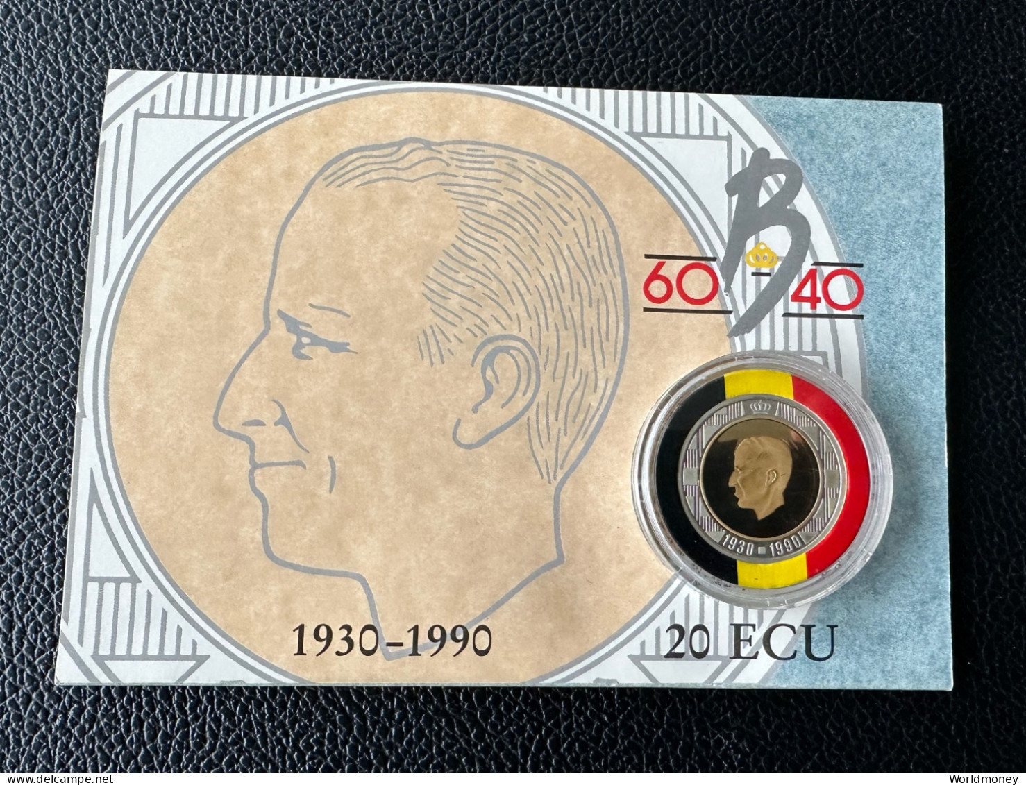 Belgium 20 Ecu 1990 (PROOF - Folder) "60th Birthday Of King Baudouin" - Ecus