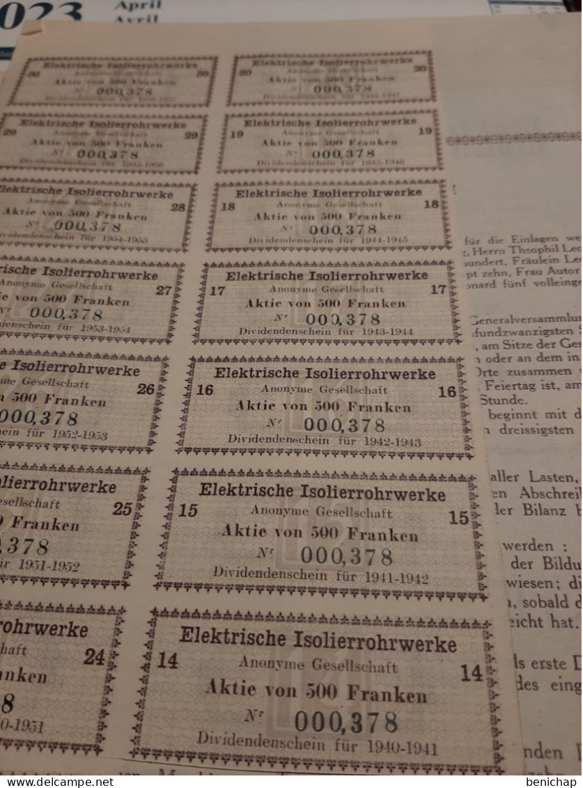 Elektrische Isolierrohrwerke A.G. - Aktie Von 500 Franken Lautend Auf Den Inhaber - Hergenrath Dezember 1936. - Electricity & Gas