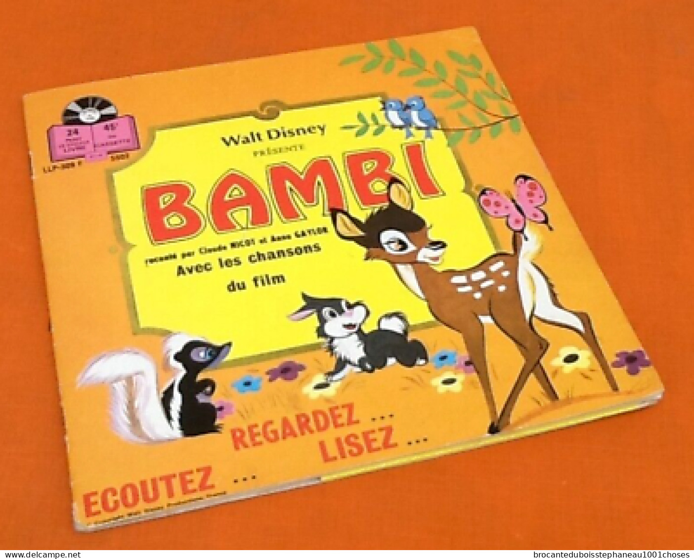 Livre-Disque  Vinyle 45 Tours  Bambi   (1967)  Raconté Par Claude Nicot Et Anna Gaylor Walt Disney   Disneyland LLP309F - Bambini