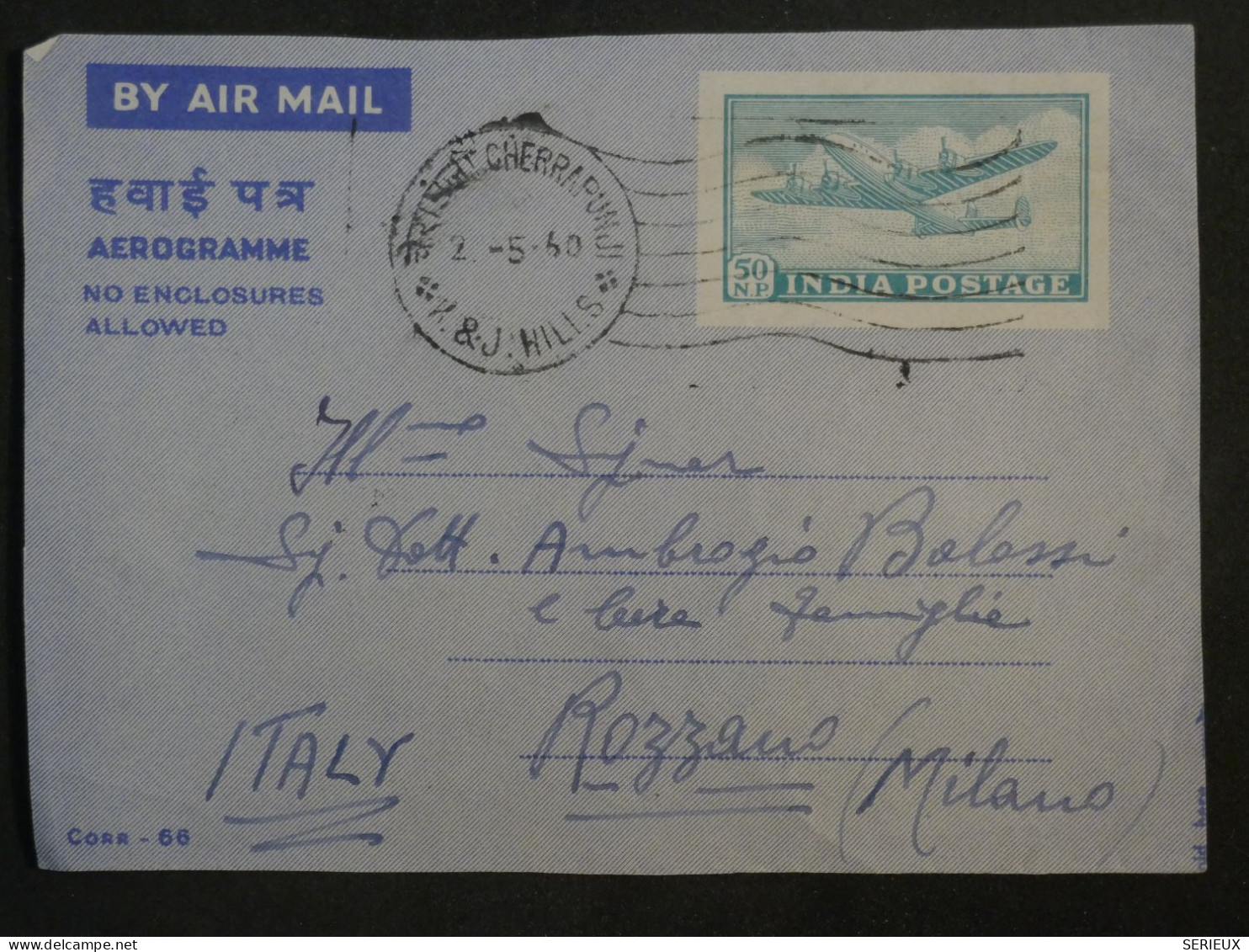 BR10  INDIA  BELLE LETTRE AEROGRAMME RARE 1960 ASSAM   A  ROZZANO ITALIA +    +AFF. PLAISANT++ - Airmail