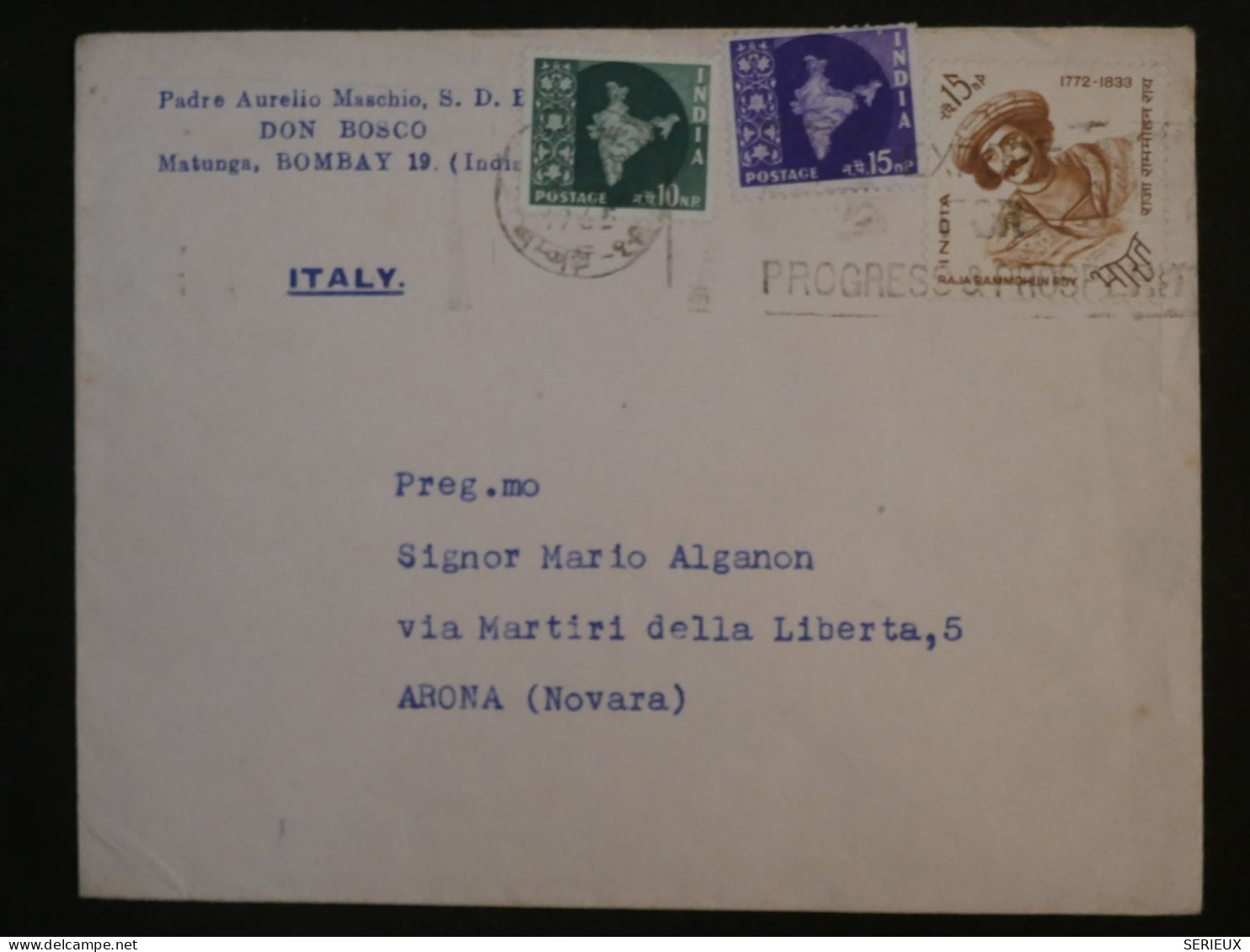 BR10  INDIA  BELLE LETTRE RR 1965 BOMBAY A ARONA  ITALIA +   +AFF. PLAISANT++ - Luchtpost