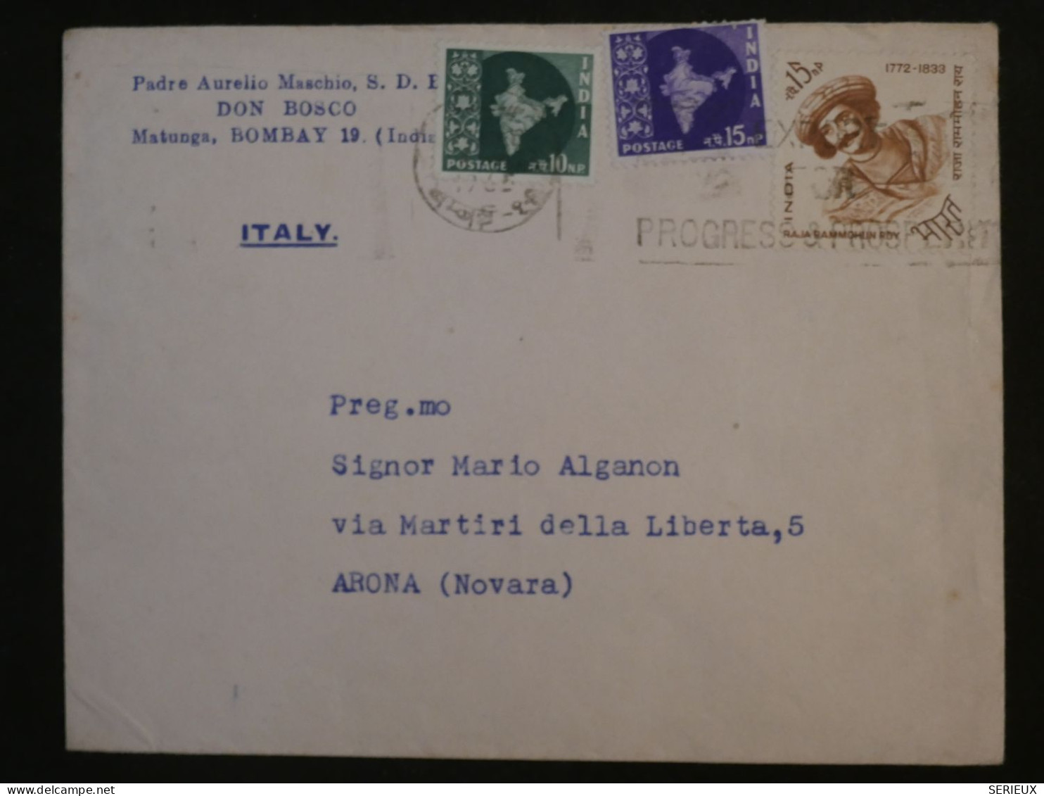 BR10  INDIA  BELLE LETTRE RR 1965 BOMBAY A ARONA  ITALIA +   +AFF. PLAISANT++ - Airmail