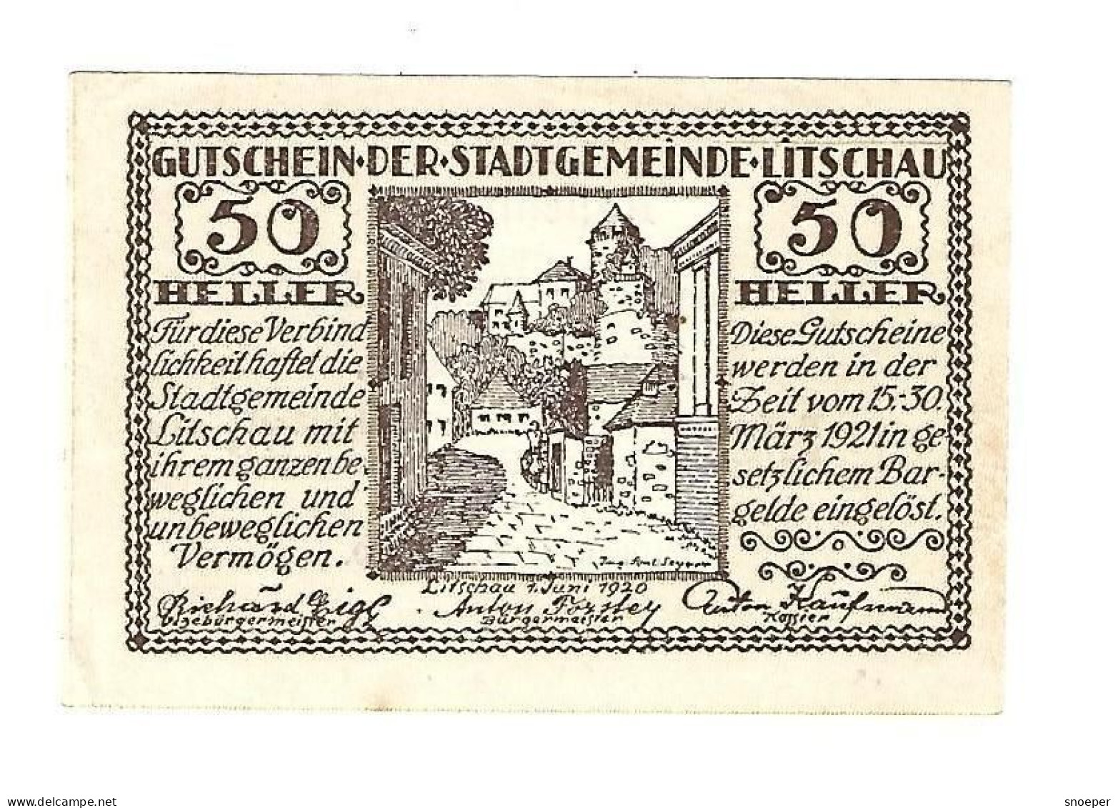 *notgeld   Austria  Litschau 50 Heller    558a  Cat Val 2,00 Euro - Autriche