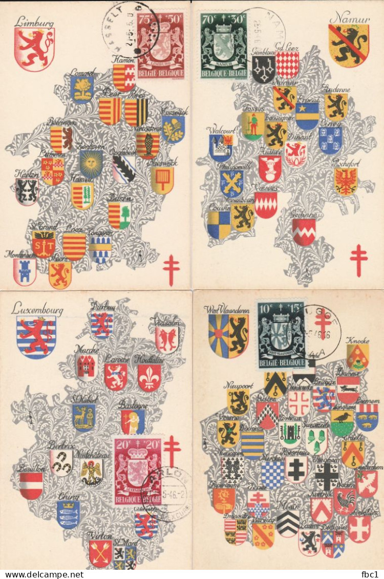 Carte Maximum - Belgique - 1946 - 9 Cartes Sur Les Provinces - 1934-1951