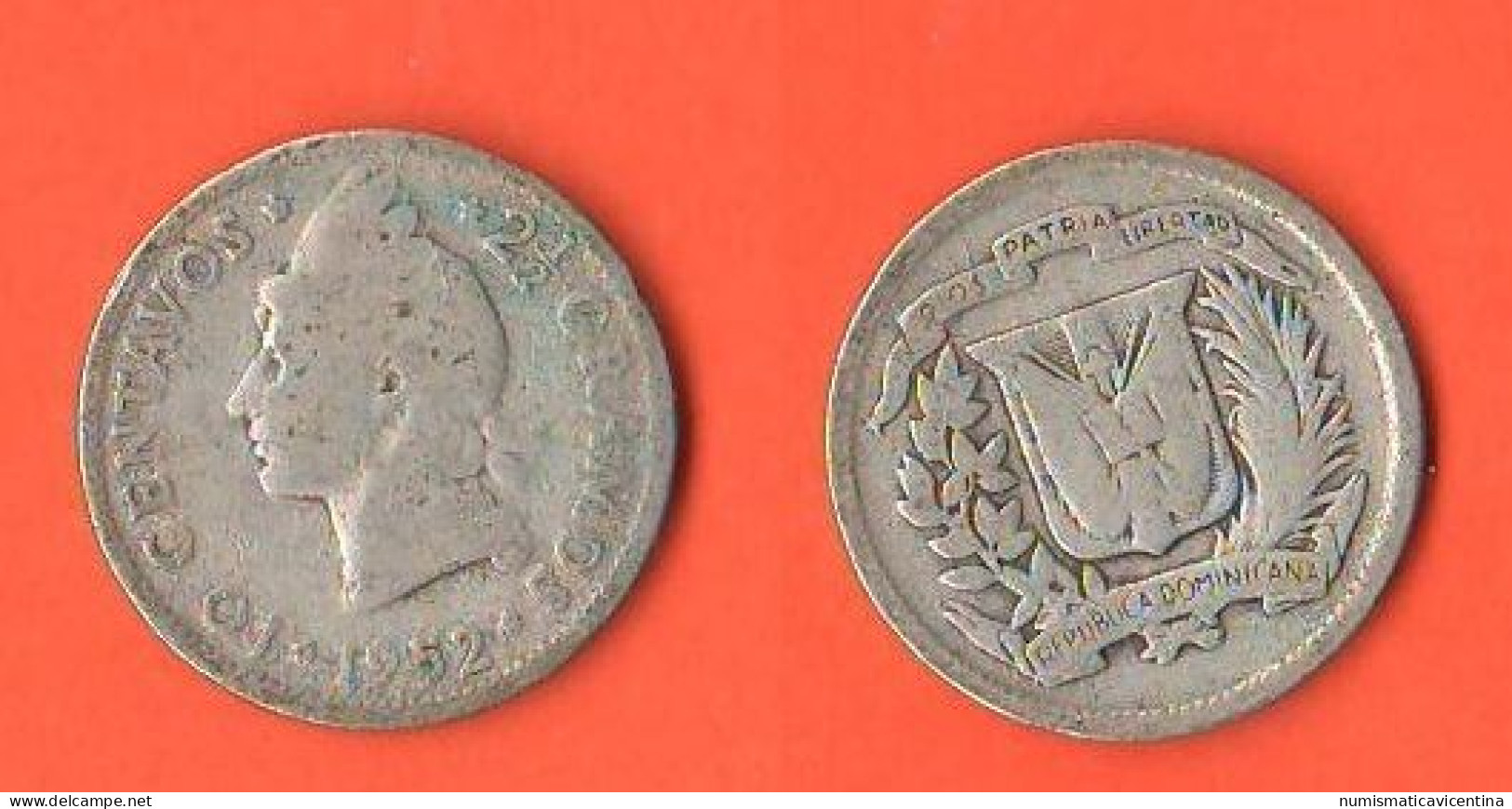 République Dominicaine Dominicana 10 Centavos 1952 2,5 Gramos Domenicana Republica Silver Coin - Dominicaine