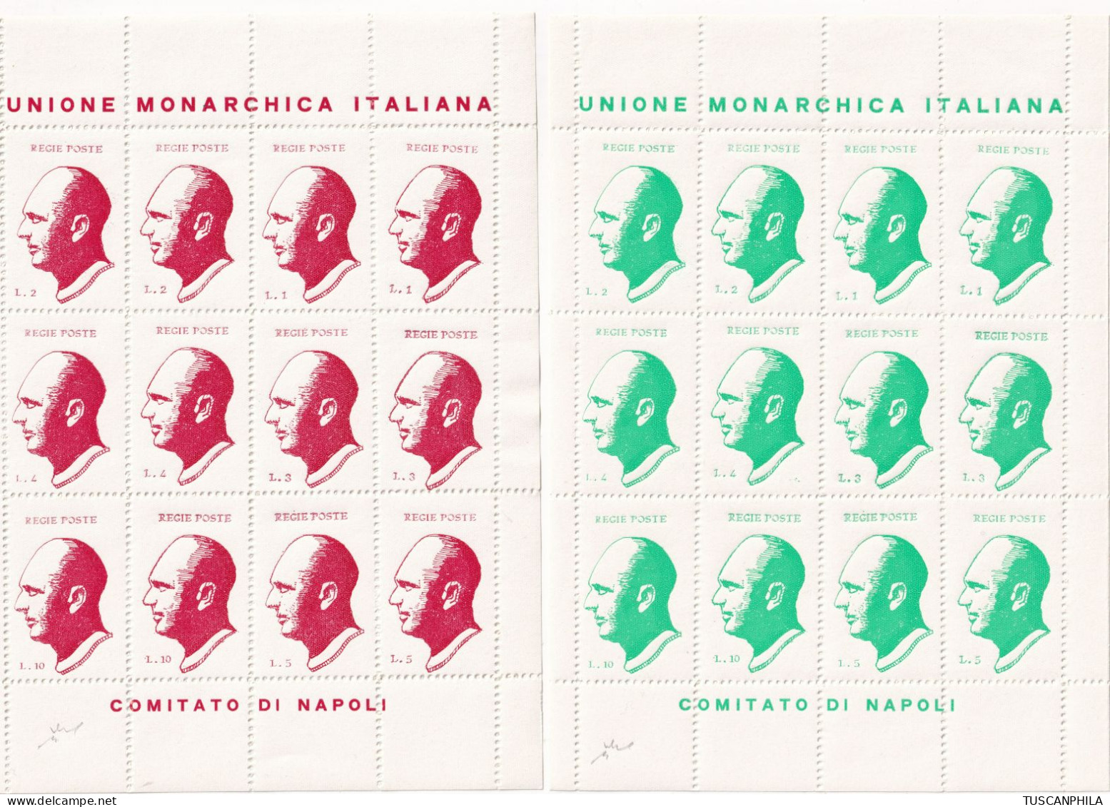 Em.di Benificenza 1945 I 2 Foglietti Verde + Rosso Unificato MNH** F.Chiavarello - Local And Autonomous Issues